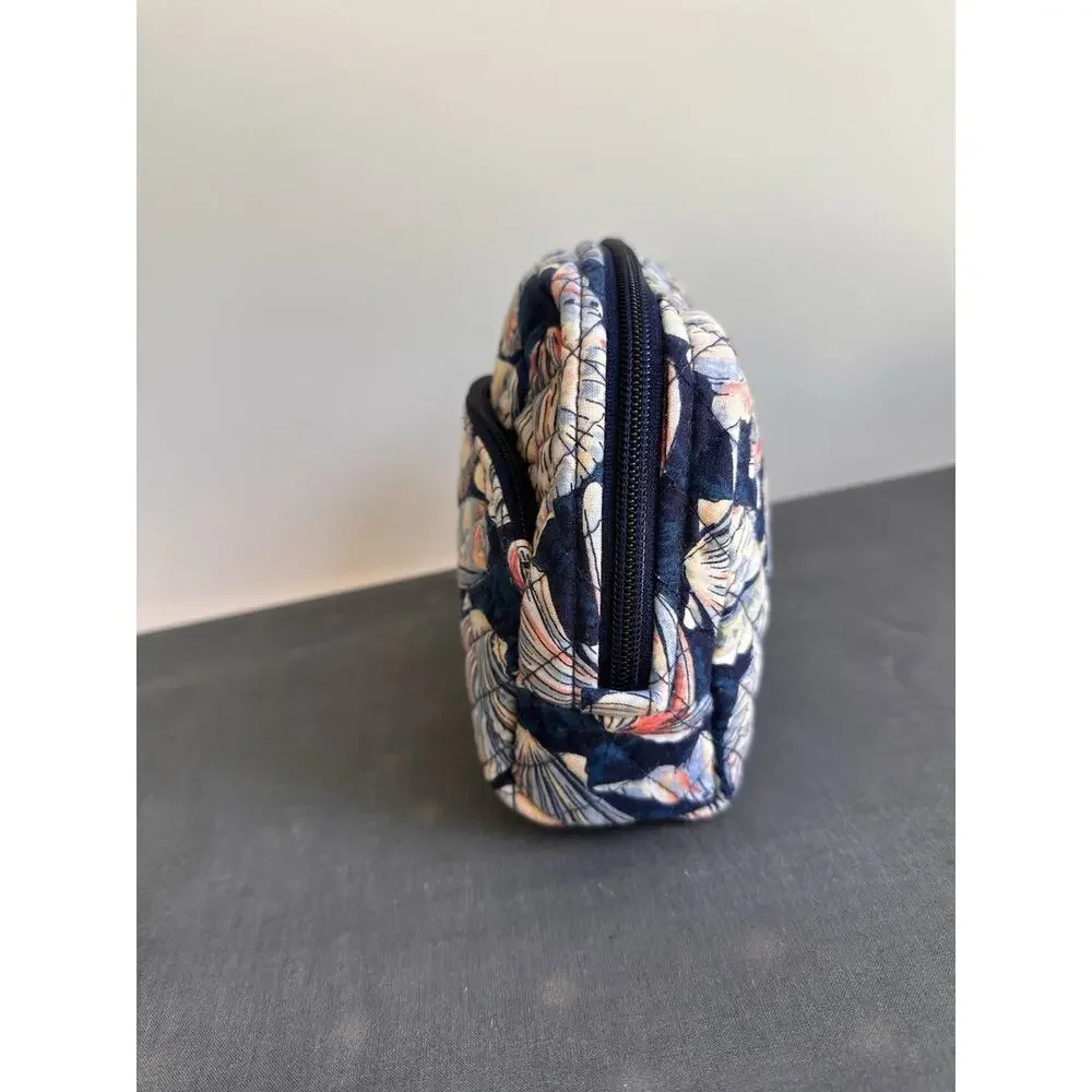 Vera Bradley Morning Shells Navy Cosmetic Pouch Plastic Lined Ocean Quilted